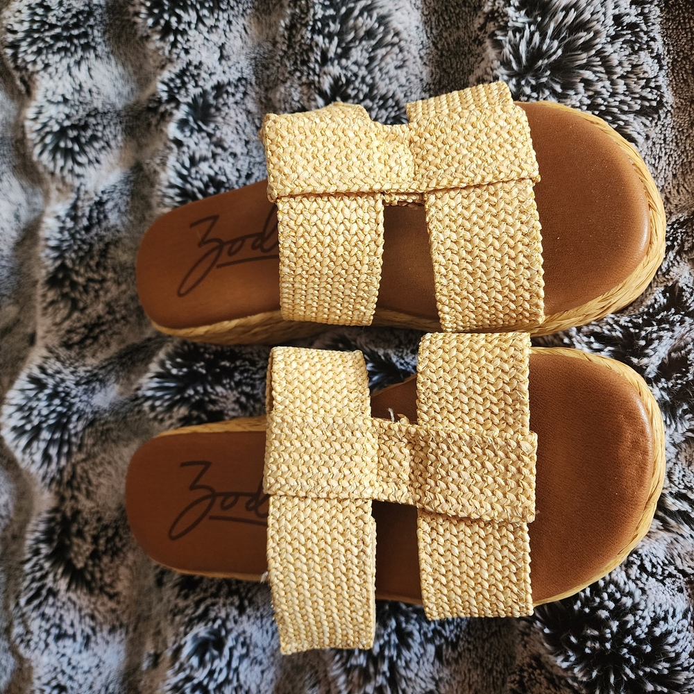 Zodiac Tan Platform Shoes with Woven Straps